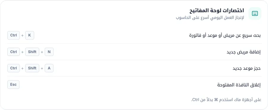 قائمة اختصارات لوحة المفاتيح في حول البرنامج