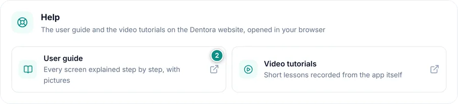 The Help card in About: User guide and Video tutorials